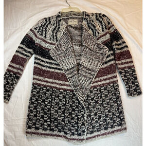 Lucky Brand Women's White Red Black W/ Silver Open Knit Cardigan‎ Sweater Xsmall